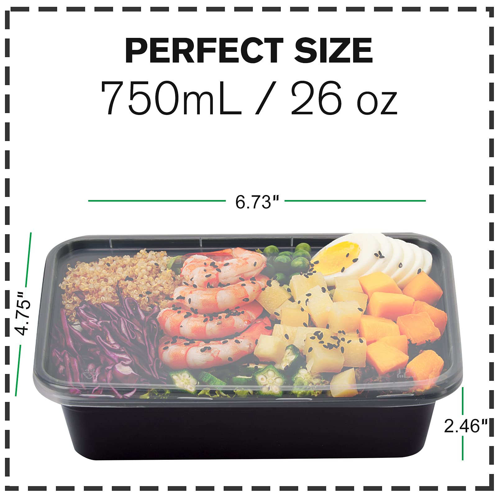 Meal Food Prep Container,50 Pack / 26 Oz Food Storage Containers With Lids,Disposable Airtight Bento Box Reusable Plastic Lunch